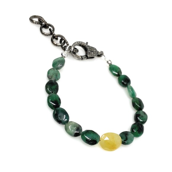 Pave Diamond Natural Emerald and Yellow Sapphire Adjustable Bracelet - Picture 8 of 10
